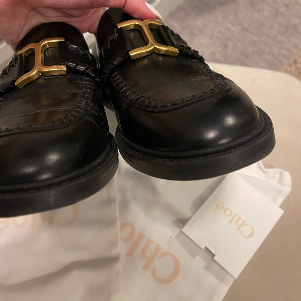 Chloe Marcie Black Leather Loafers, Sz 9 - Picture 3 of 6